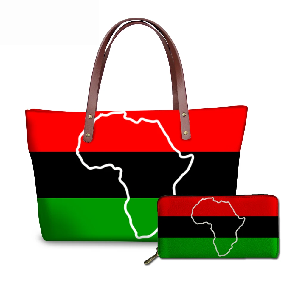 FORUDESIGNS Large Capacity Handbag Wallet Afro American Pan African UNIA Flag Handbag Women's High Fashion Bucket Bags