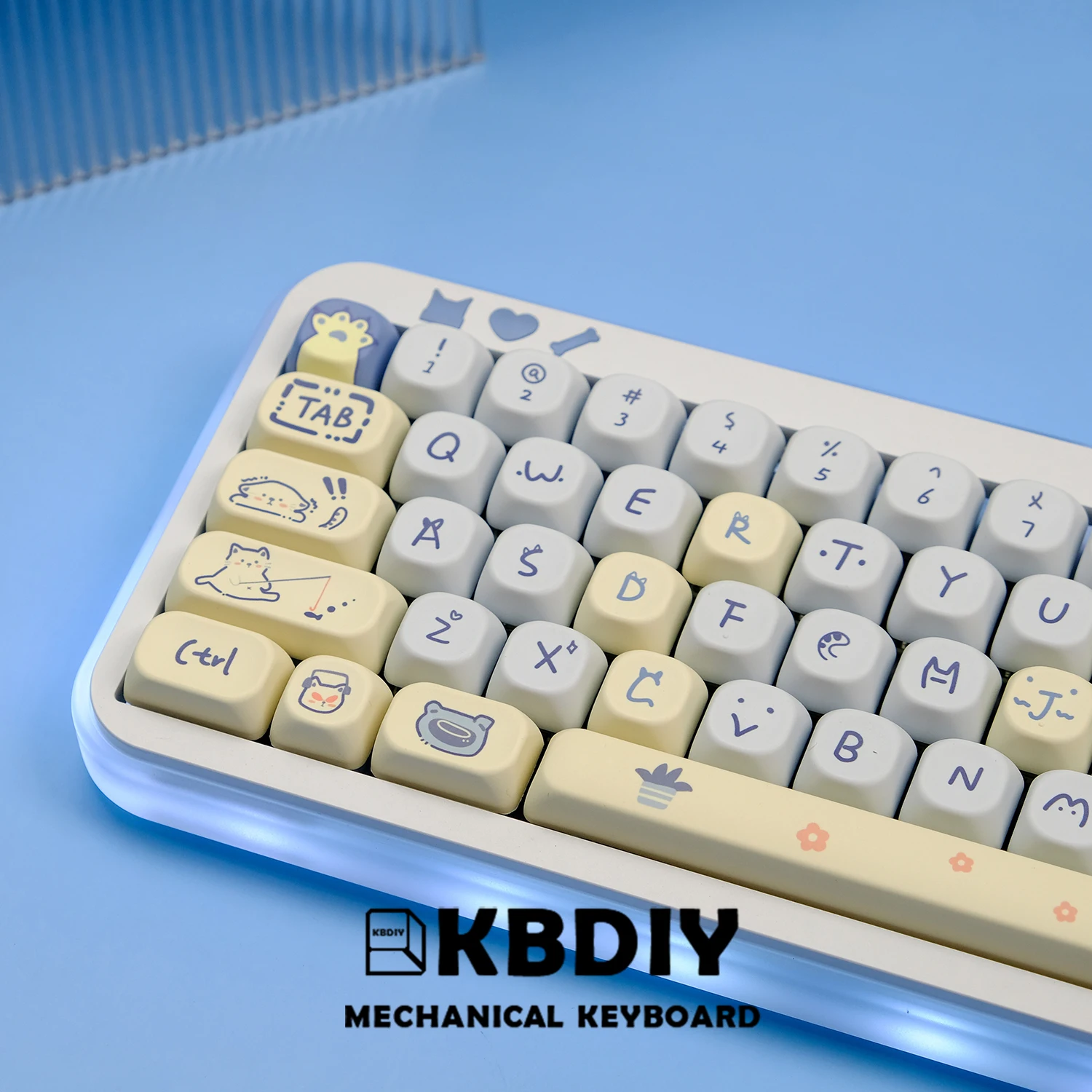 Imagem -06 - Kbdiy-teclado Mecânico Gaming Keycaps Grupo Pbt Cute Blue Meow mx Switch Iso 7u Barra de Espaço para Gmk67 75 141 Chaves Set