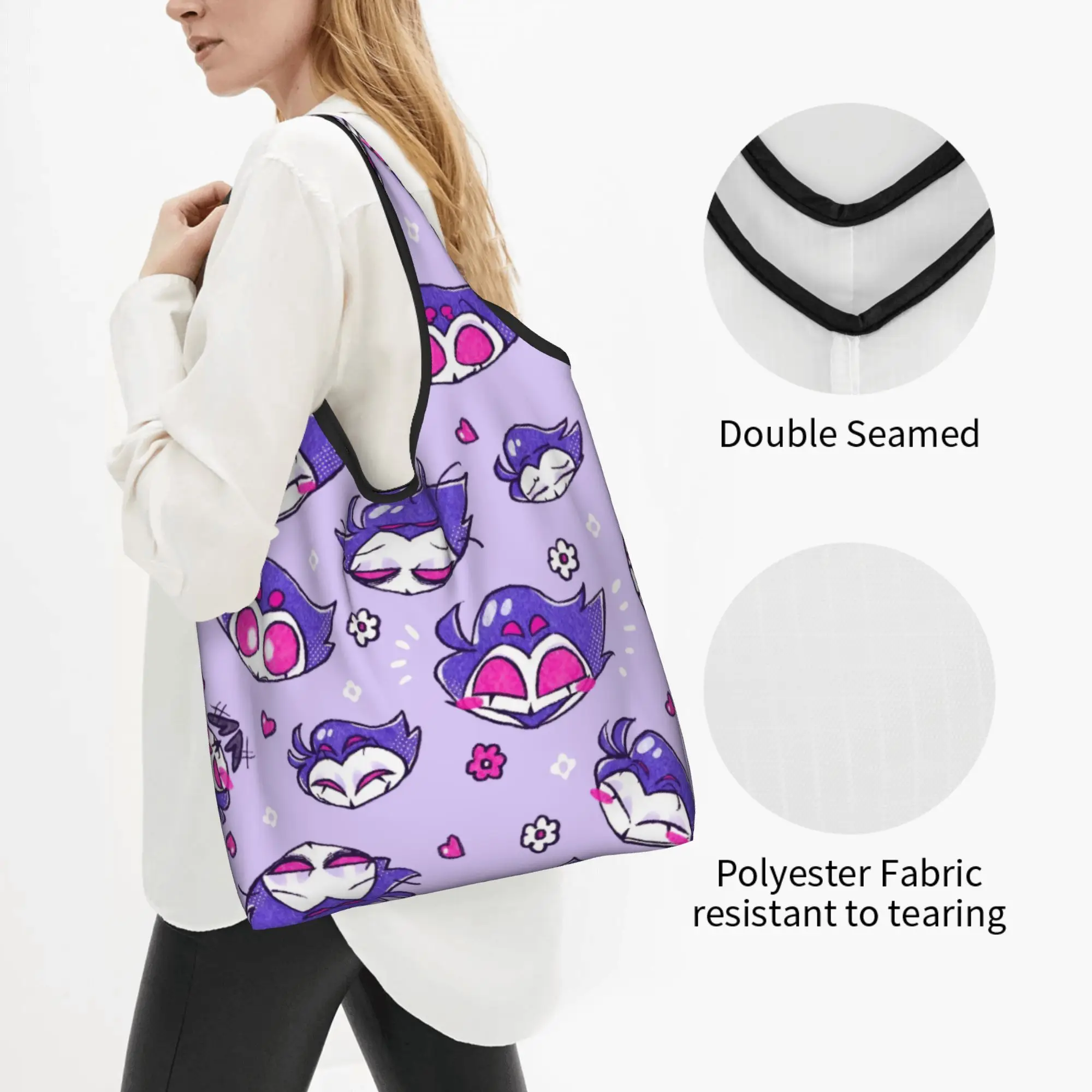 Cute Classic H-Hazbins Anime Comic Shopping Tote Bag Portable Cartoons  Grocery Shopper Shoulder Bag