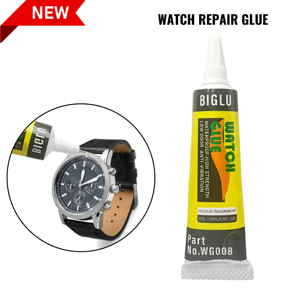 BIGLU Watch Glue Transparent Waterproof Soft Repair Seal Metal Glass Jewelry DIY Cover Frame Adhesive Needle Outlet 15ML