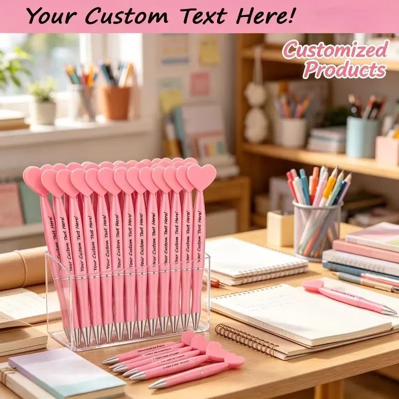 12/36/52/60 Pieces Personalized Custom Ballpoint Pens with Names, Anniversaries, Logos, Heart-Shaped Twist-Action Premium Plastic Pens, Office and School Stationery Supplies, Suitable for Valentine's Day, Mother's Day, Nurses' Day, Thanksgiving, Back-To-School Season, Creative Gifts for Daughters and Mothers, Wedding Party Signature Pens