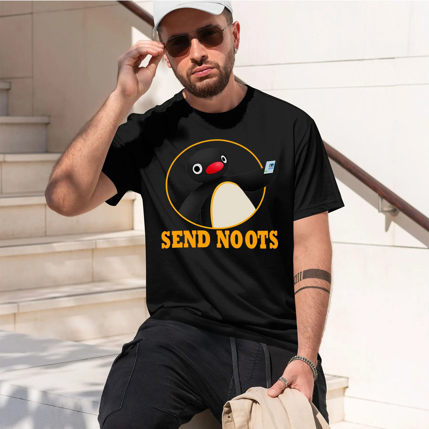 SEND NOOTS 2026 new fashion heavyweight hot selling retro printed pattern fun round neck T-shirt for daily comfort