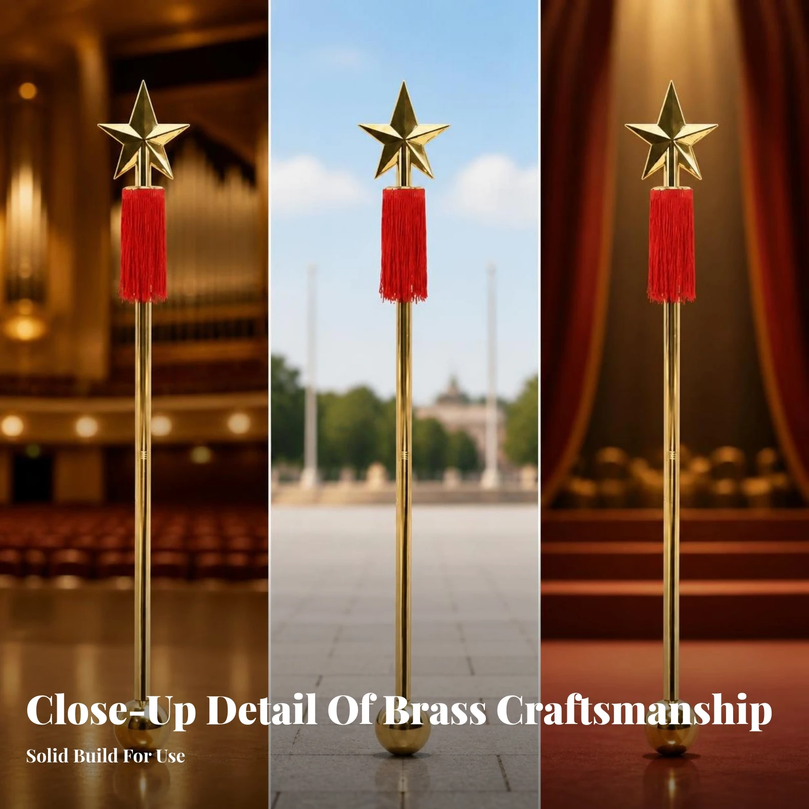 Brass Conductor Baton Beginner-Friendly Baton with Star Top Hollow Basic for Marching Teams, Ceremonial Directing
