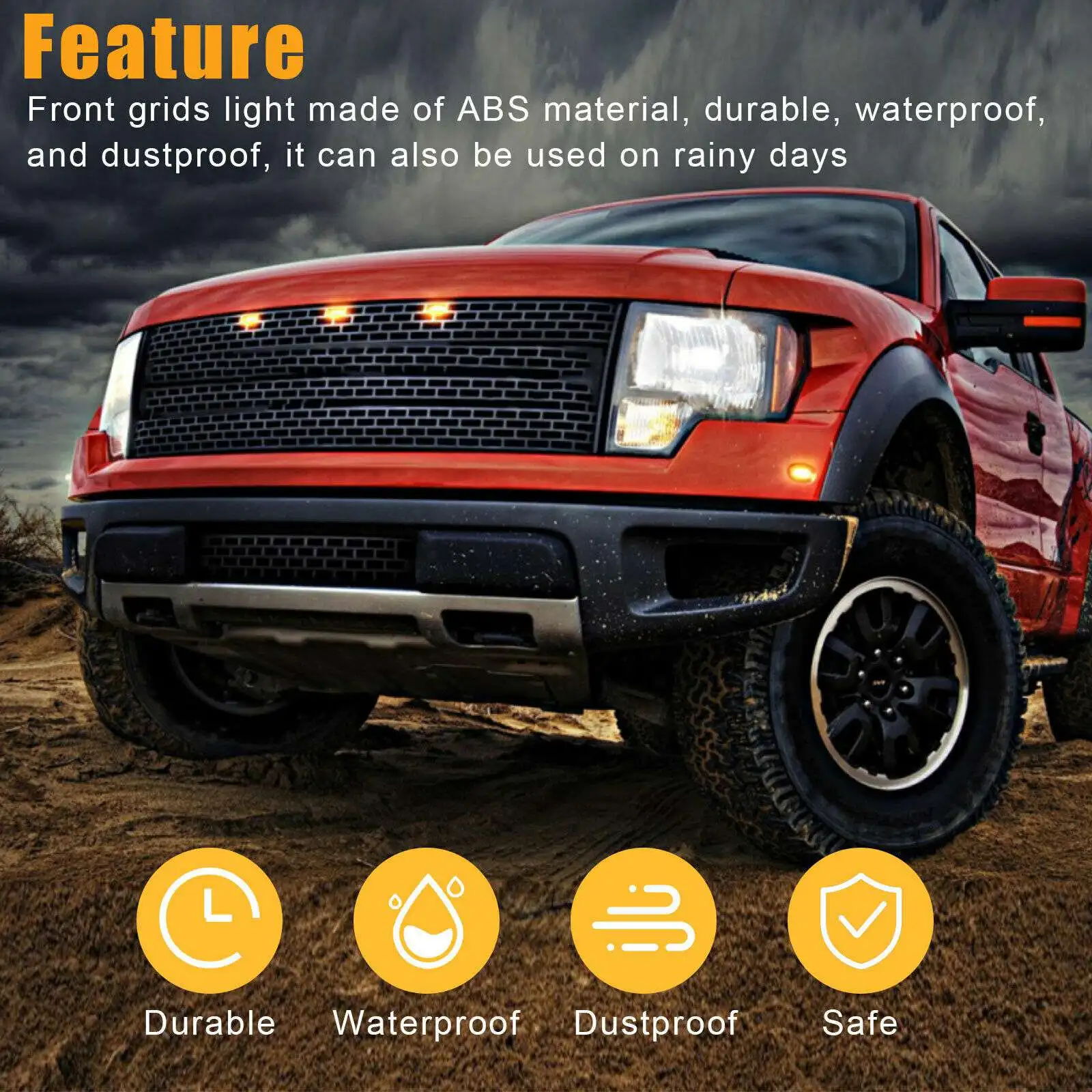 3X Smoked Lens Amber LED Front Grille Running Lights Lamps for Ford F-150 Raptor