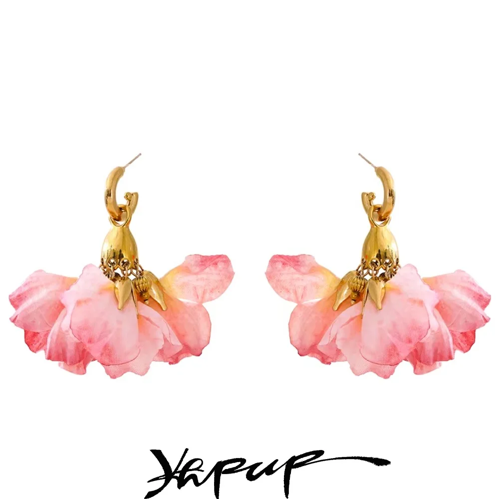 

Yhpup Fashion Fairy Romantic Pink Cloth Flower France Drop Dangle Earrings for Ladies Dress Stainless Steel Exclusive Jewelry