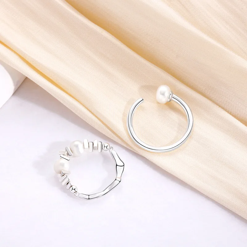 

Простое серебряное кольцо INS Style с жемчугом — инкрустация из стерлингового серебра S925 (женская регулируемая)