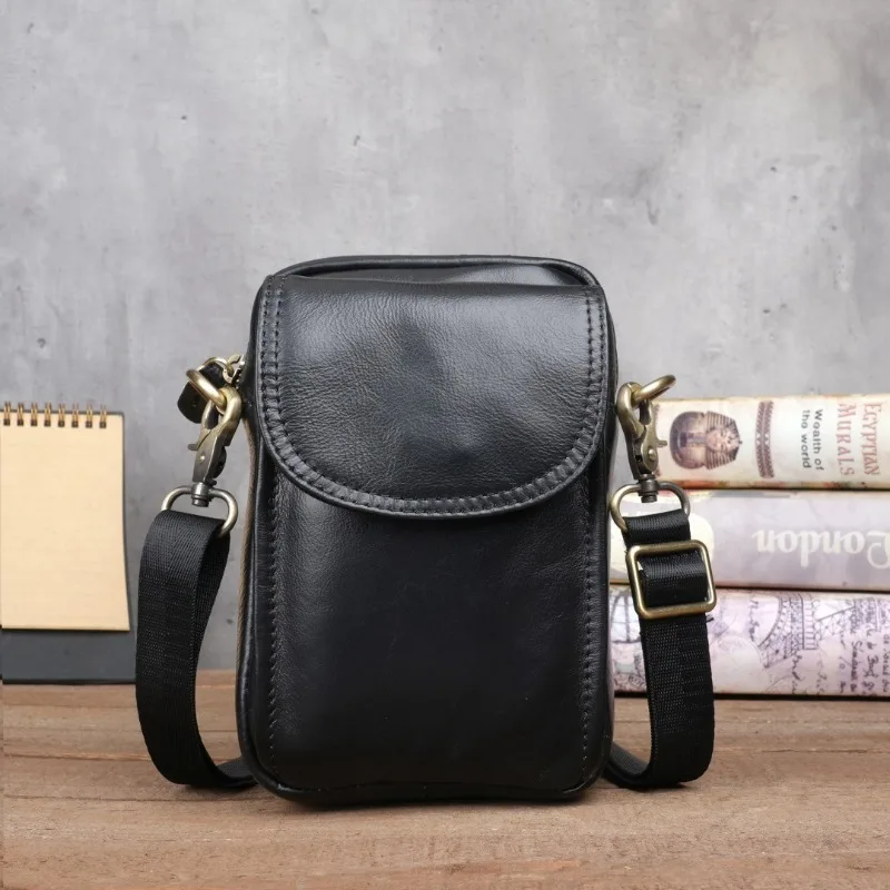 Vintage Cowhide Leather Shoulder Bag for Men, Retro Small Crossbody Messenger Bag, Casual Satchel Bag for Outdoor & Daily Use