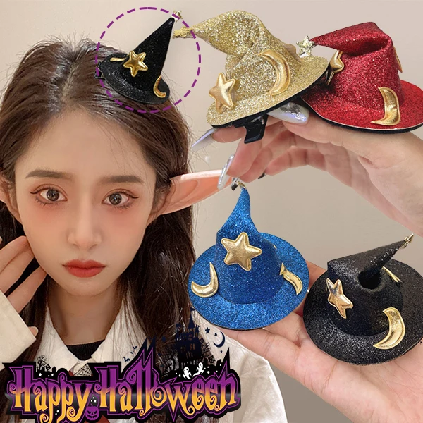 Halloween Caps Hat Hair Clip Mini Star Moon Witch Cap Hairpin Headdress Women Party Costume Ornaments Headwear Party Gifts