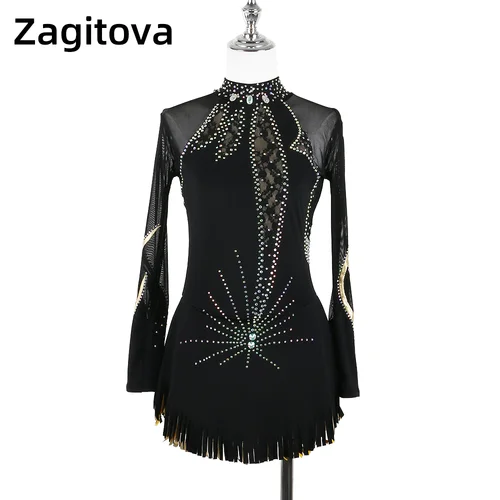 ZAGITOVA Eiskunstlaufkleid Damen Mädchen Eislaufröcke Gymnastik Wettbewerb Strass Mesh Rock