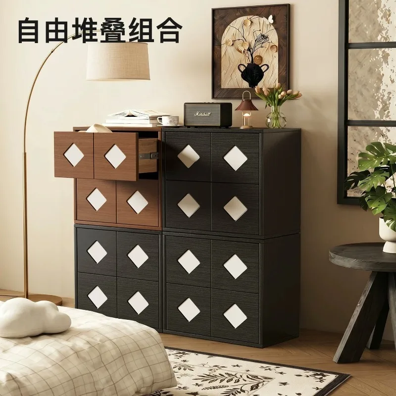 Solid wood chest, bedroom wall storage module combination