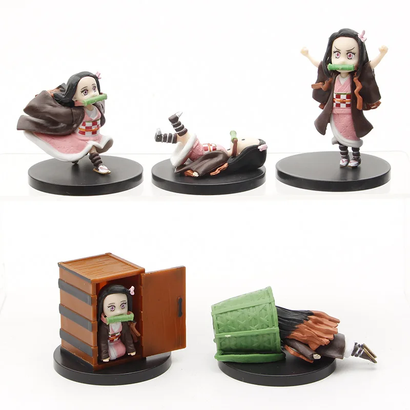 5pcs/set Anime Demon Slayer Kimetsu no Yaiba Kamado Nezuko Car Office Home Decoration Action Figure Models Toys