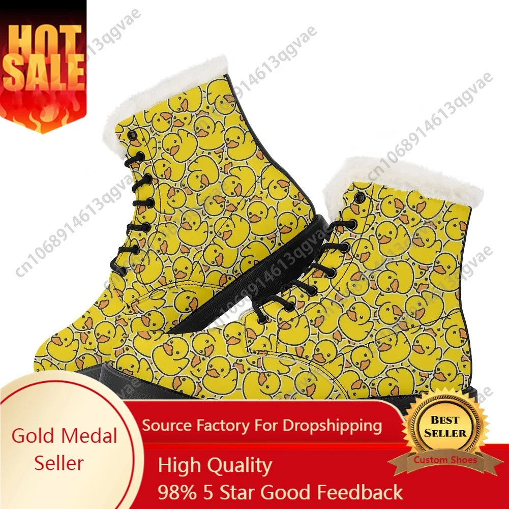 

Hot Cute Yellow Duck Pattern Plush Boots Mens Womens Teenager Shoes Casual Boot Light High Quality Couple Customize Made Shoe