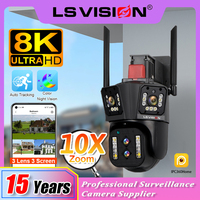 LS VISION 8K 16MP WIFI IP Camera Outdoor 10X Optical Zoom Auto Tracking 6K PTZ Four Lens Three Screen Waterproof Security Camera