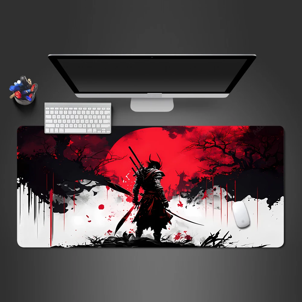 

Japanese Sakura Samurai Black Mouse Pad Gamer Table Mat Teclado Empresa Gaming Laptop Desk PC Office Accessories Computer Desk