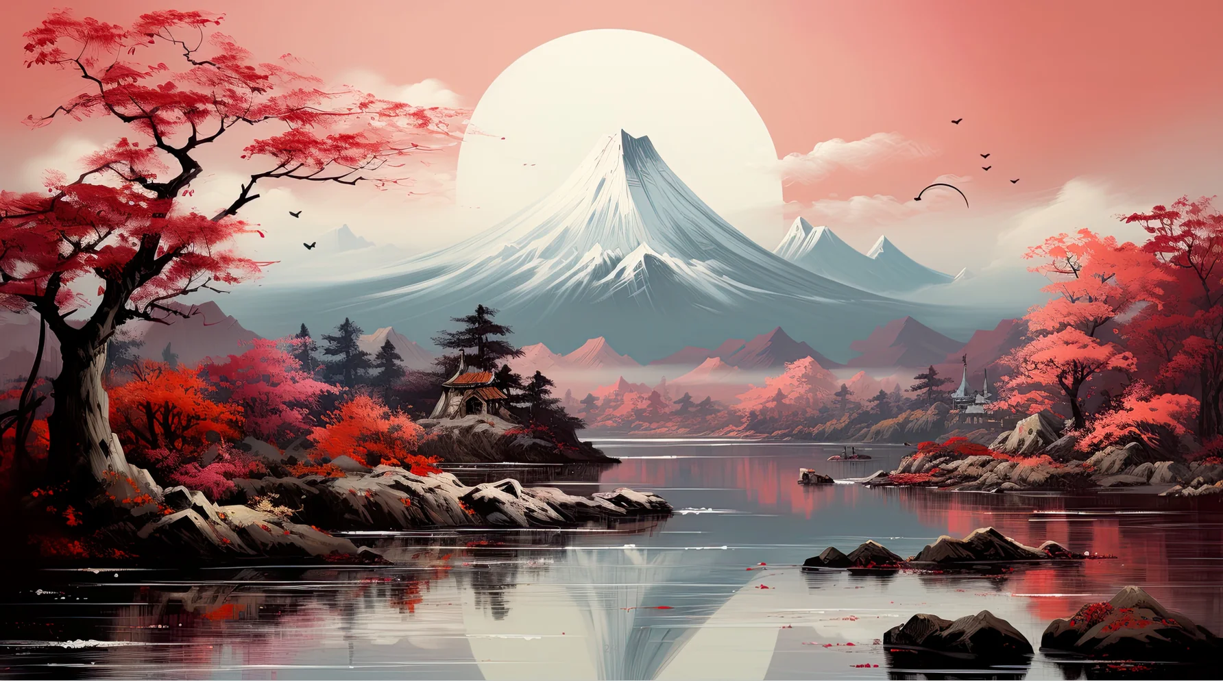 Custom wallpaper ink landscape red forest snow mountain photo Bedroom living room study background wall painting wallpaper