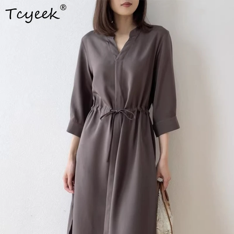 Tcyeek 26 Momme 93% Maulbeerseide Kleid Damen Elegante Damenkleider Partykleid 2026 Mode Sommerkleidung Платье Женское