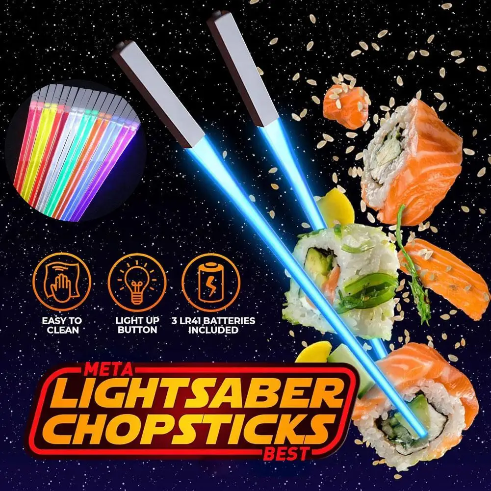 1 Pair LED Lightsaber Chopsticks Luminous Reusable Kitchen Light Up LED Chinese Chopstick Glowing