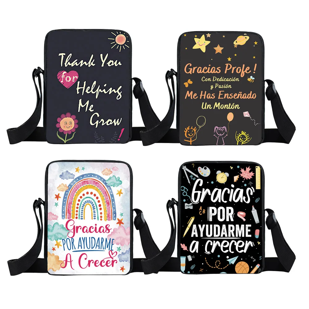 

Gracias Maestra / Merci Maitresse Women Crossbody Bags Teacher's Day Graduation Shoulder Bags Girls Cross Book Bag Gift