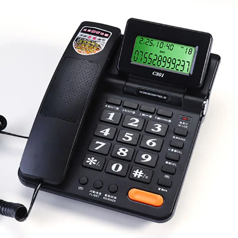 Big Button Corded Telephone Phone with Caller ID, Adjustable Volume, Calculator, Green Backlit, Dual Interface for Home Office