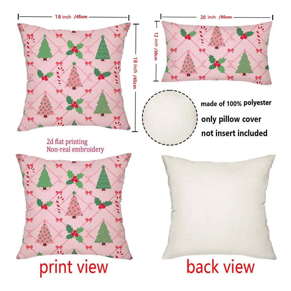 ¡fundas de almohada Festivas con estampado de arbol de Navidad rosa para un acogedora decoración navideña! فوندا دي كوجين #4