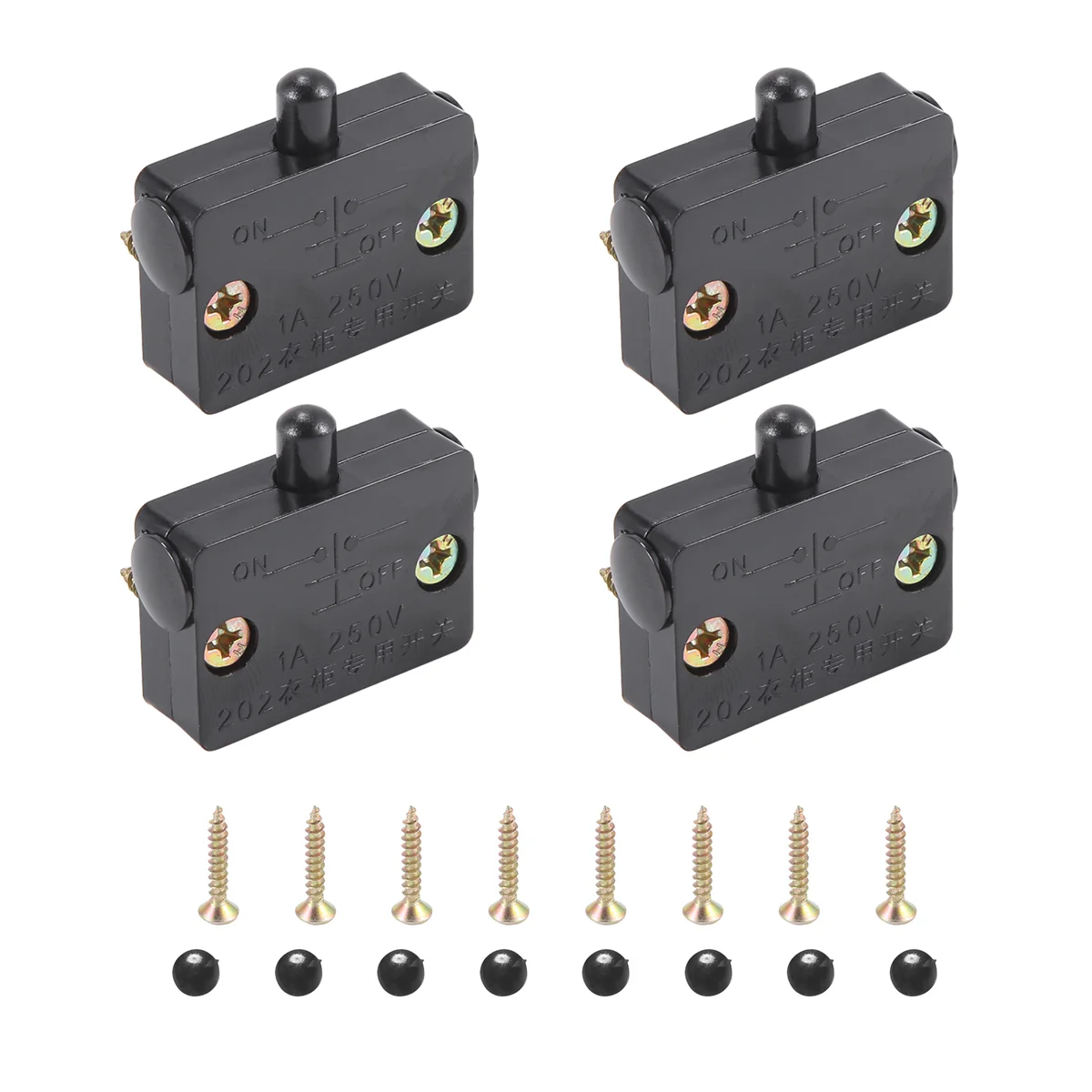 4 Uds interruptor de puerta de gabinete interruptor de lámpara de gabinete cajones abrir en cerrar puerta aplicable a 12V 24V 110V negro F