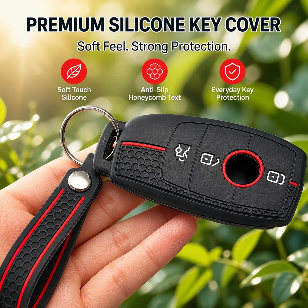 Key Fob Cover for Red Circle Accent Stripe Matching with Keychain Anti-Scratch Shockproof Soft Grip Dust Cover Easy Install
