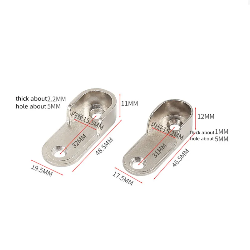 2Pcs Zinc Alloy Clothes Hanging Rod Holder Fitting Flange Closet Hang Support Tube Bracket Furniture Hardware Accessories Tool