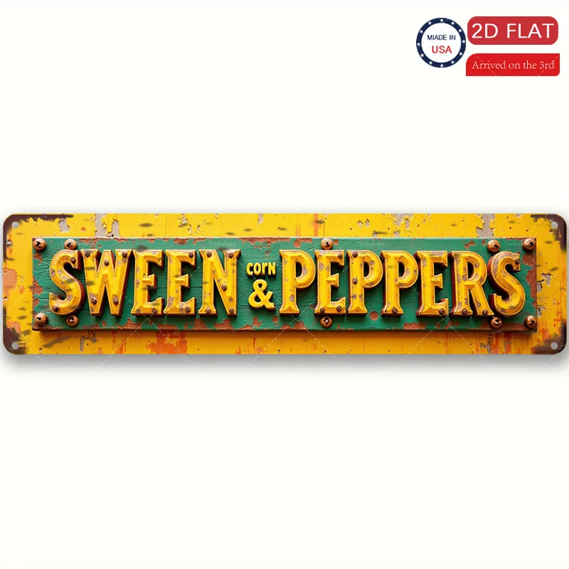 1 قطعة علامة معدنية ، 4x16 بوصة ريفي "الذرة المهرية والفلفل" علامة ، ديكور مزرعة عتيقة ، عمل فني على الطراز الأمريكي #2