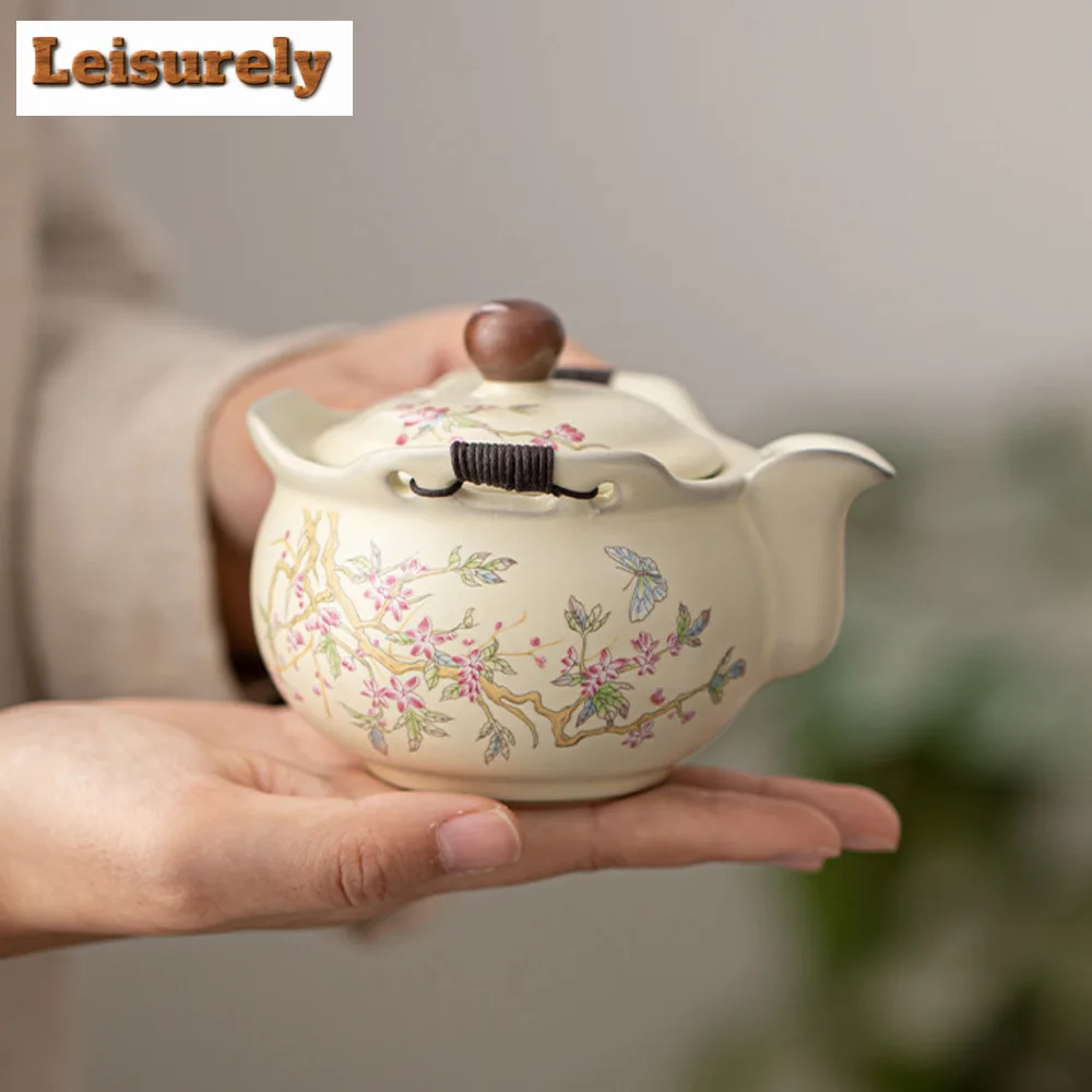 Exquisite Wisteria Flower Ru Kiln Hand Grab Teapot Zen 1 Pot 2 Cups Kit Tea Brewing Kettle Kung Fu Tea Tableware Accessories