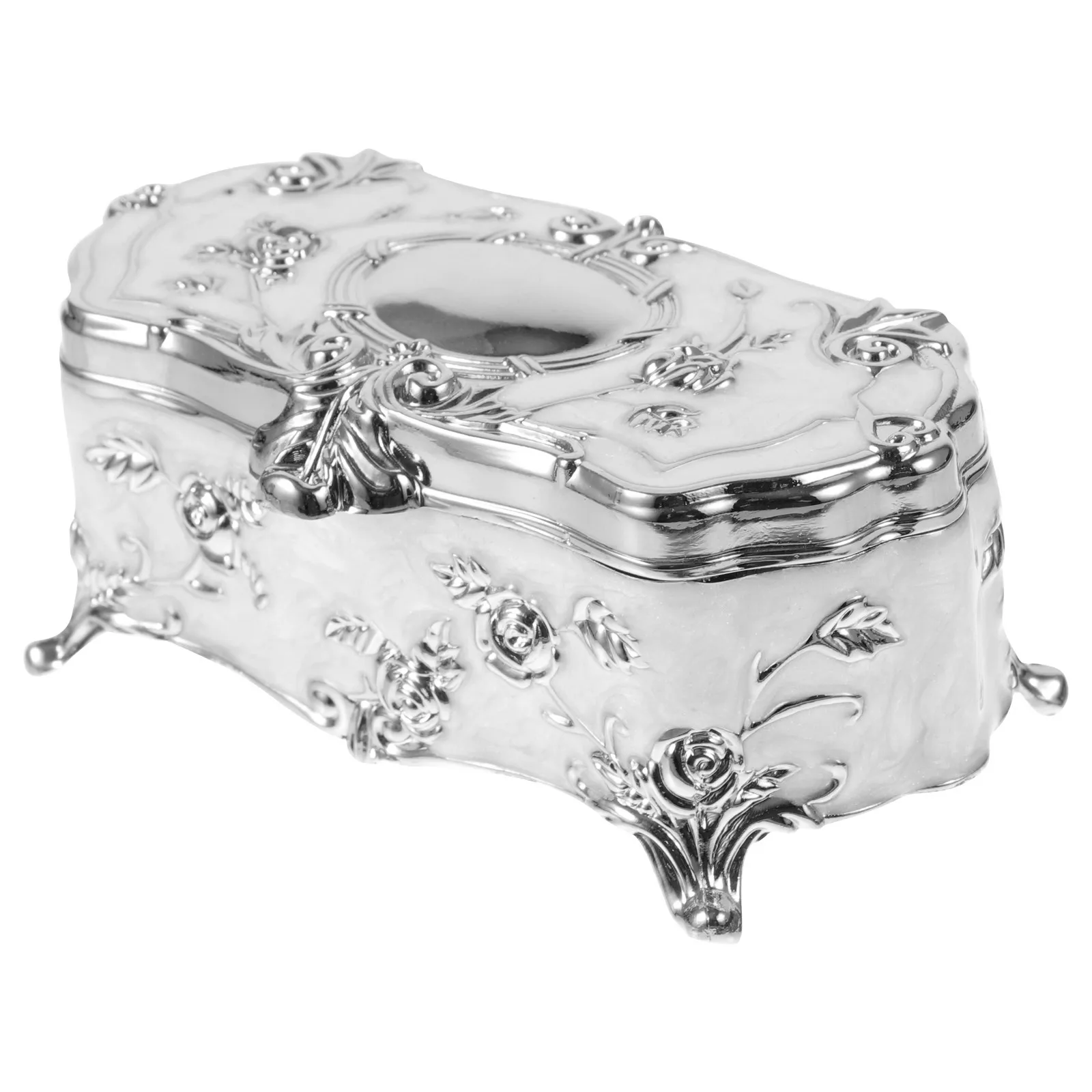 Vintage Embossed Flower Jewelry Box for Earrings, Necklaces, Bracelets – Alloy Metal Trinket Organizer & Decor