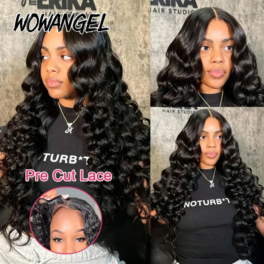 WOWANGEL Loose Wave Glueless Wigs Pre Cut 5x5 HD Lace Closure Wigs 100% Human Hair Pre Plucked Curly Wigs Pre Bleached For Women view 2