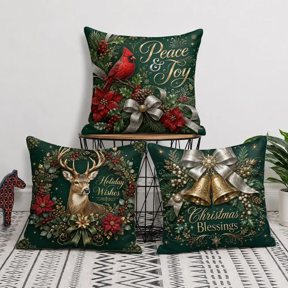 Regal Emerald Christmas Cushion Cover Soft Short Plush Pillow Cover Smooth Cozy Texture Cushion Case Home Decor