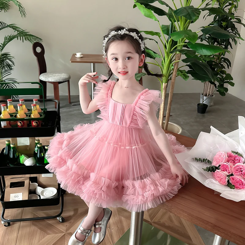 2023 Summer Princess Dress for Baby Girls Clothes Kids Mesh Lace TUTU Dress 2-8 Years Children Party Dresses Infant Clothing