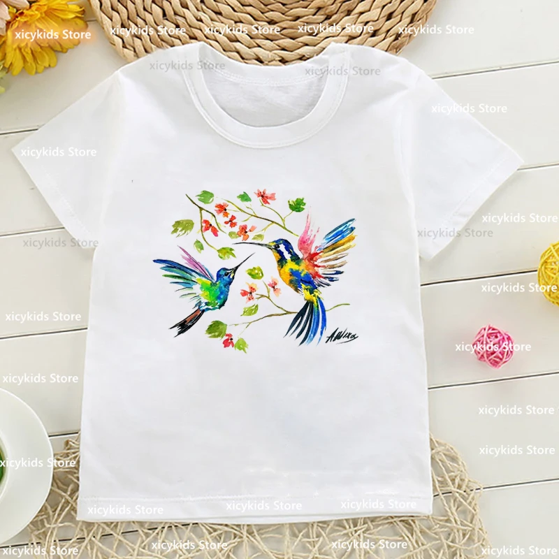 New Kids Tshirt Interesting Birds European Goldfinch, Long Tailed Tit Animal Print T-Shirt For Girls Fashion Harajuku Boys TShit