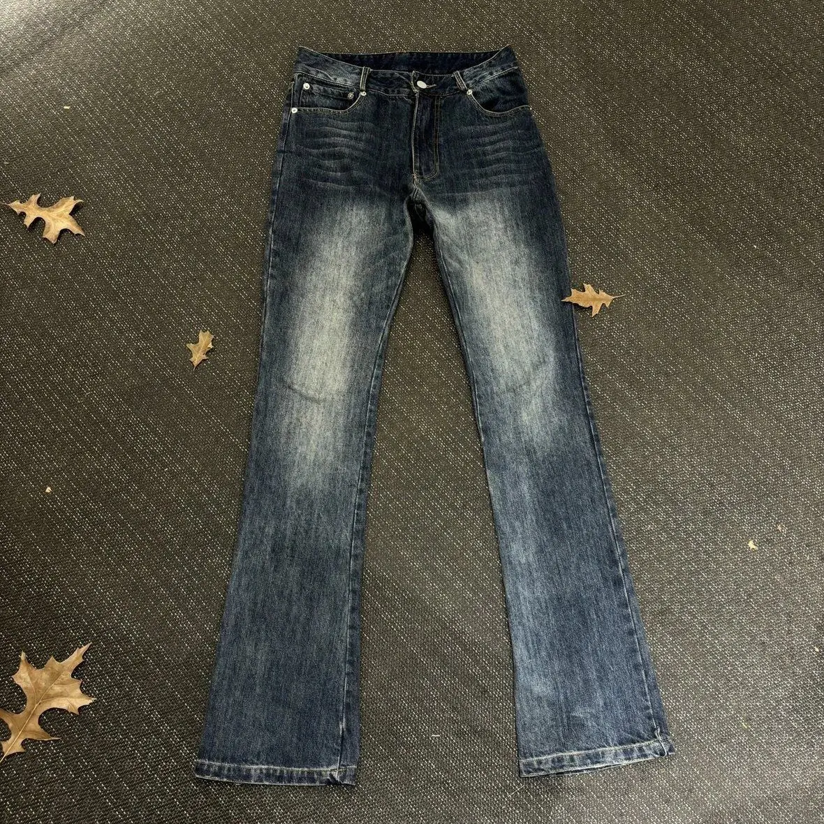 Men's Retro Blue Micro Flared Jeans Street Style Cool Boy Vibe Casual Pants Spring Bottom Male High Waist Denim Y2k Trousers