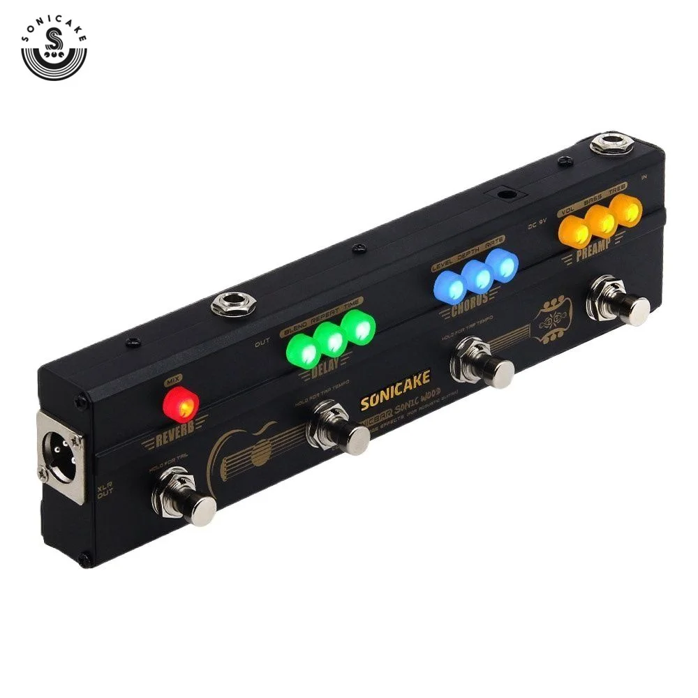 SONICAKE Sonic Wood Acoustic Guitar Preamp DI Box Multi Effects Chorus Delay Reverb Pedal with XLR Output QCE-50