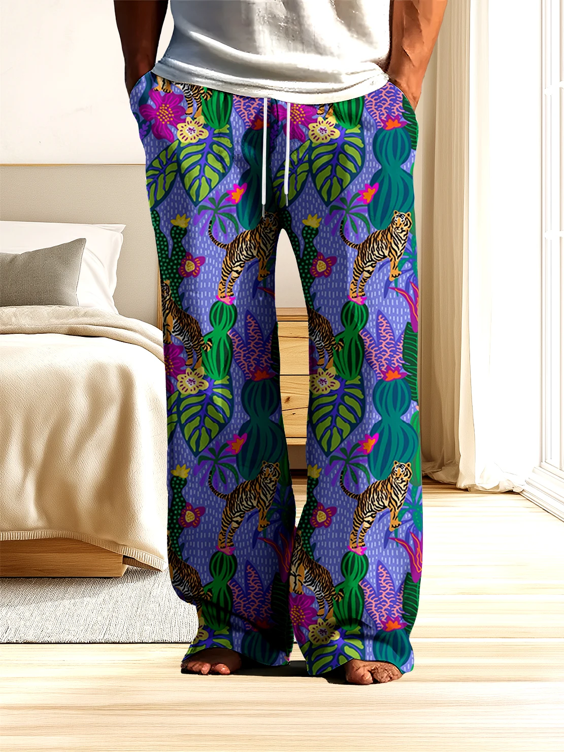新しい3Dデジタルプリントの虎柄メンズパンツ、メンズカジュアルパンツは色褪せることなくゆったりと快適です。