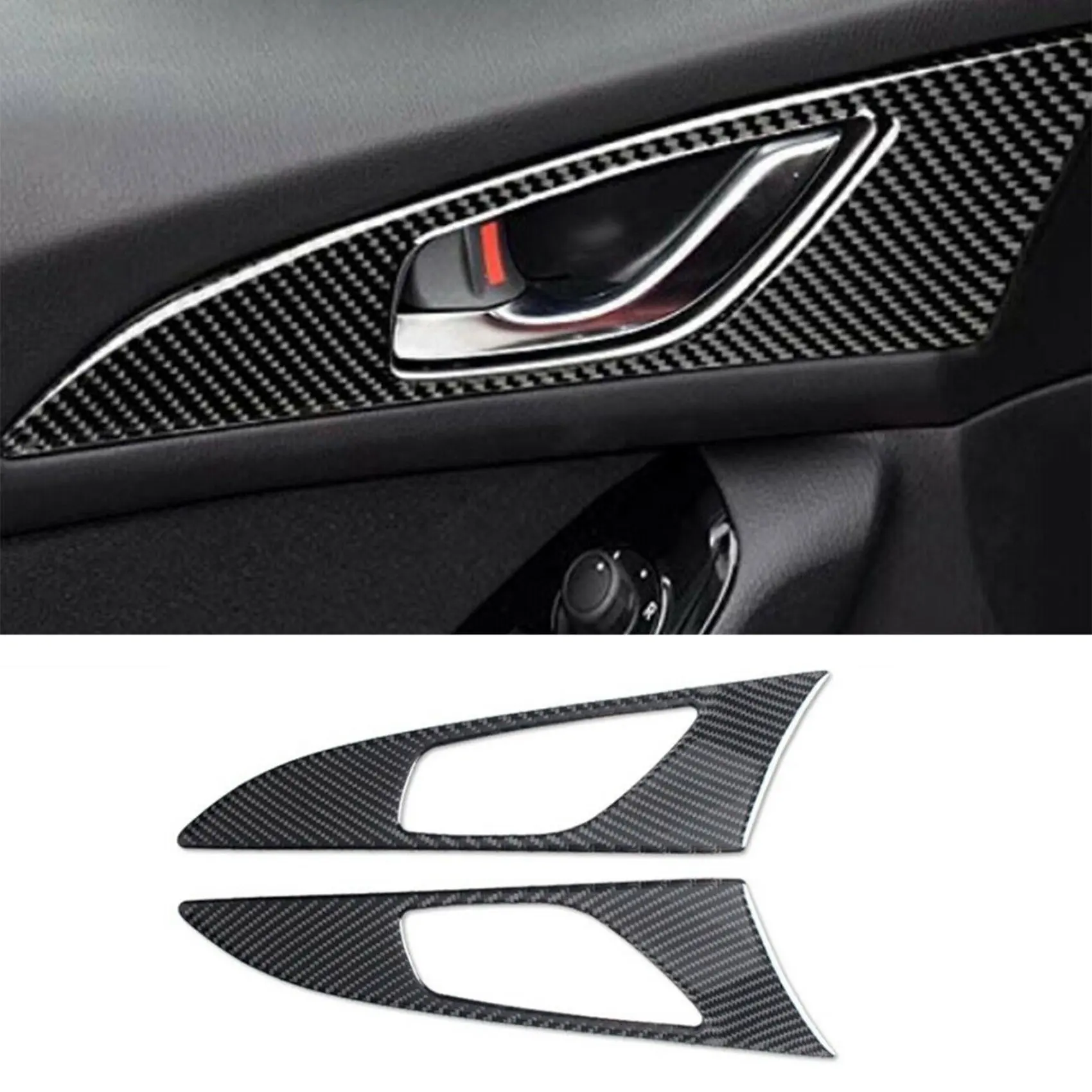 Automotive Interior Accessories Trim Door Inner Handle Panel Decorate Carbon Fiber Stickers for 3 Axela 2014 2018