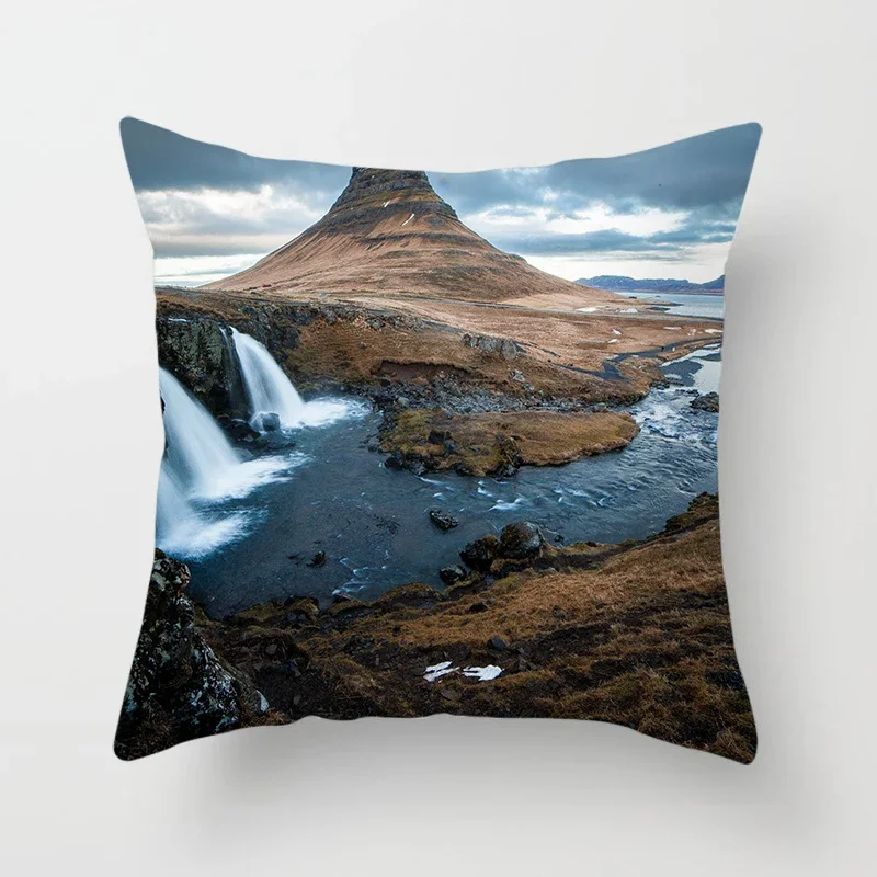 Waterfall Landscape Pillowcase Sofa Decoration Office Car Seat Cushion Cover Room Bedside Home   45x45cm