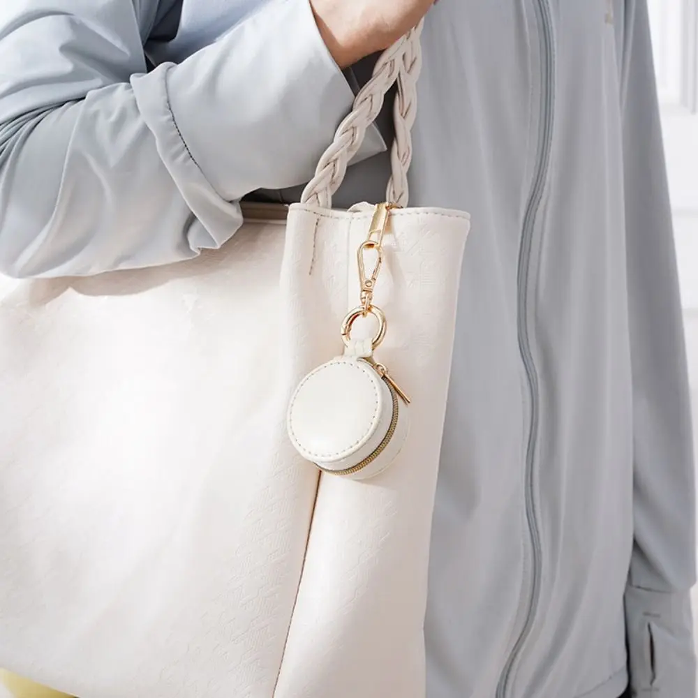 

Unique Solid Colored PU Jewelry Case PU Leather Round Necklace Ring Case Luxury With keyring Earring Organizer Girls