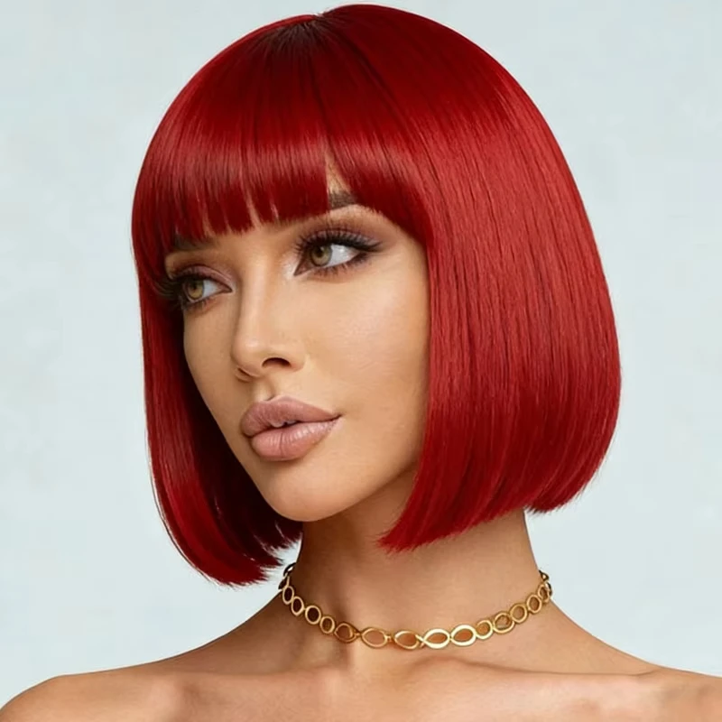 Bobblehead red synthetic wig for Halloween cosplay wig for role-playing wig for costume party everyday high party Winsy wig set