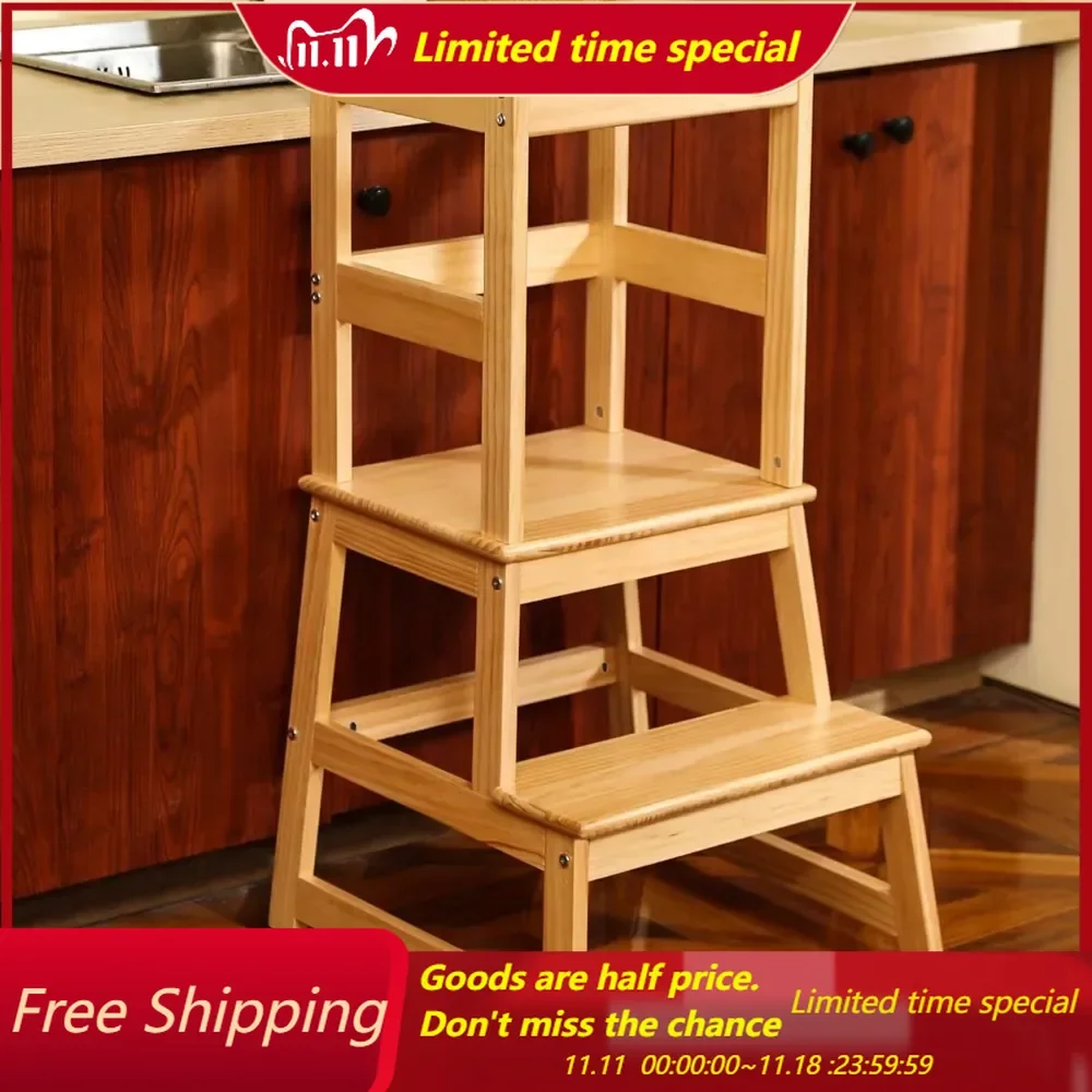 

Kitchen Step Stool for Kids with Safety Rail,Toddler Standing Tower for Kitchen Counter, Baby Stool