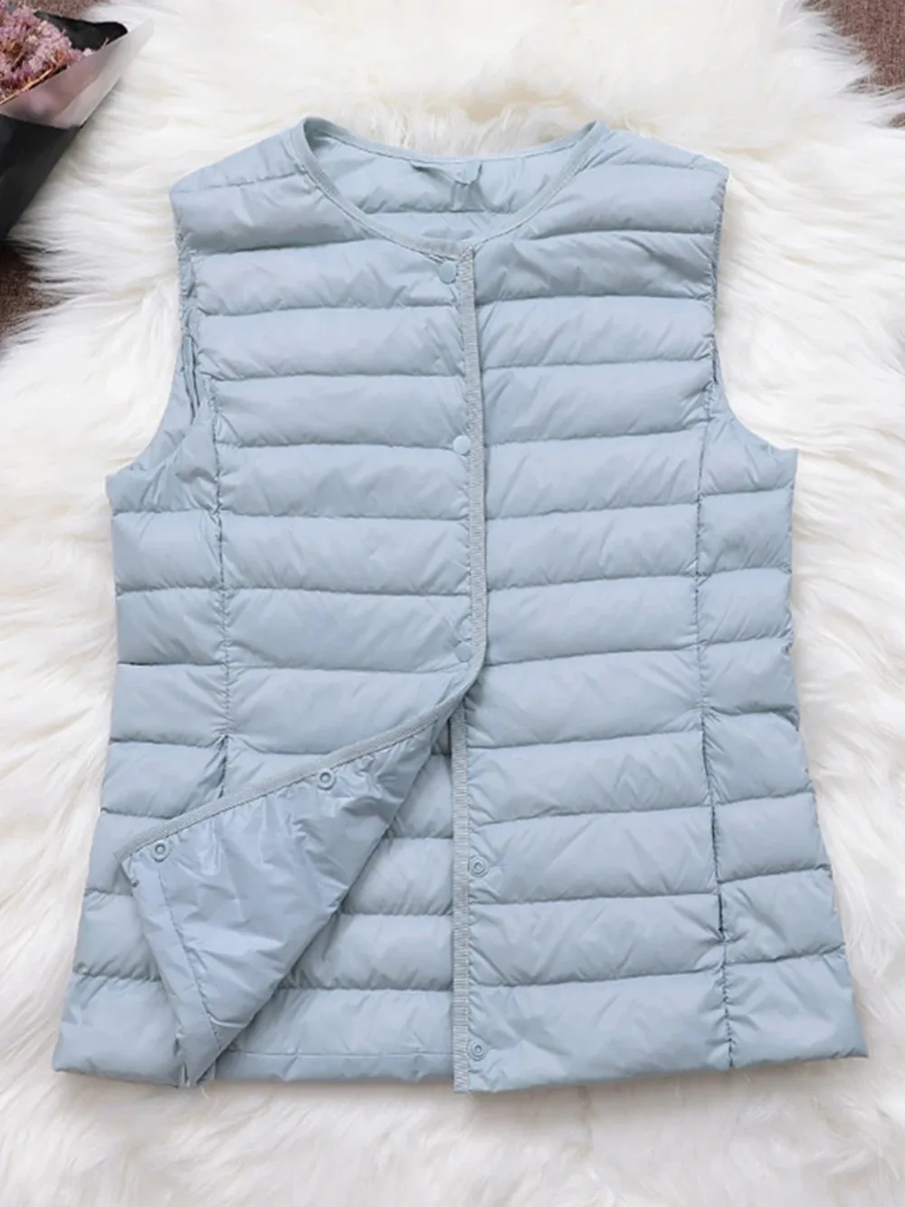 Prendas de abrigo de plumón de pato blanco claro, chaleco interior de tela para mujer, abrigo fino, chaqueta sin mangas de plumón de pato para mujer, abrigo con cuello en V o