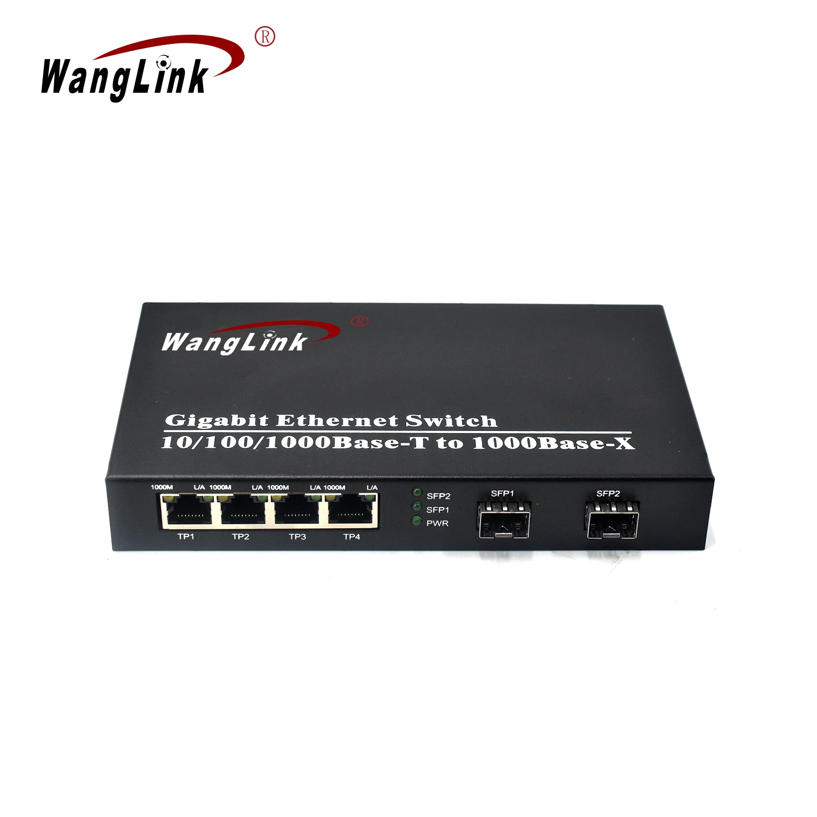 Wanglink-Fiber POE Switch, 1.25G, 2 SFP Fiber + 4, 10 /100/1000Mbps, IEEE 802.3 AF/at Over Ethernet IP Camera