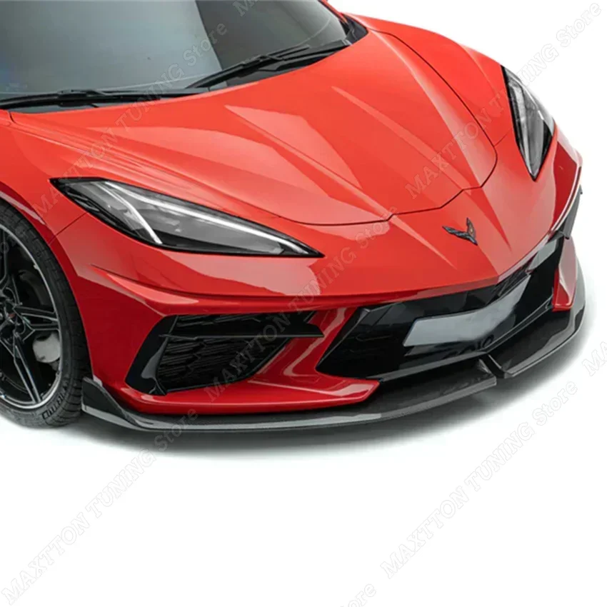 Car Front Bumper Lip Spoiler Cover Trim For Chevrolet Corvette C8 Z51 2020 2021 2022 2023+ Gloss Black Exterior Modification