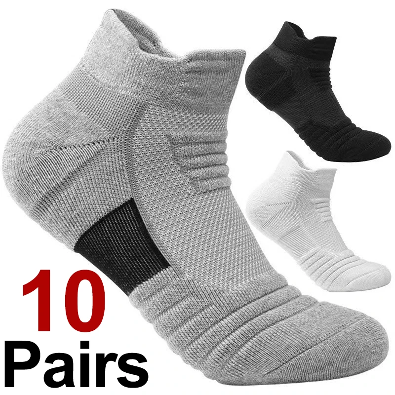 

10 Pairs Men High-Quality Knitted Sports Socks Sweat Absorbing Breathable Shock-Absorbing All Season Running Basketball Socks