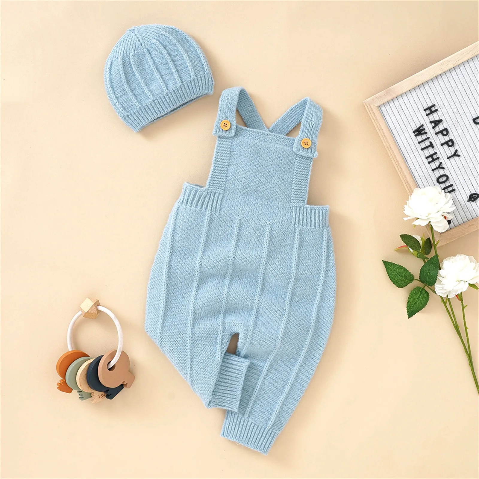 Baby Rompers Sleeveless Knitted Newborn Boys Girls Jumpsuits Hats 2pcs Outfits Sets Autumn Casual Outwear Toddler Infant Clothes