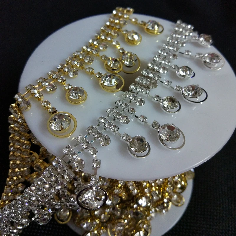 High Quality Round Rhinestone Pendant Dense Tassel Chain Clothes Neckline Dress Diamond Fringe Ornament Crystal Accessories
