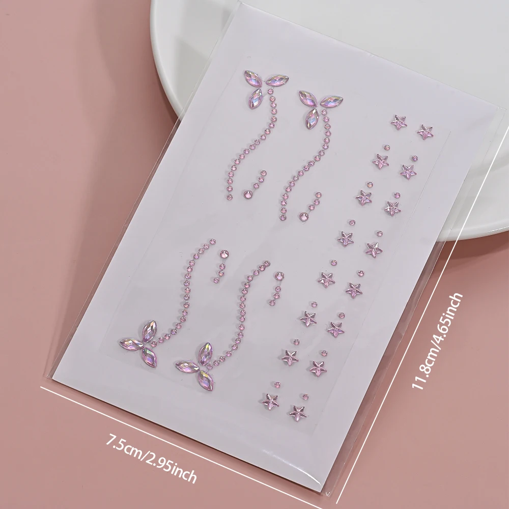 สติกเกอร์ติดหน้ารูปดาวสีชมพู 3 มิติ 1 ชิ้น ประดับคริสตัลเพชร ติดเองได้ สำหรับงานปาร์ตี้ แต่งหน้า แต่งตัว สติกเกอร์เพชร