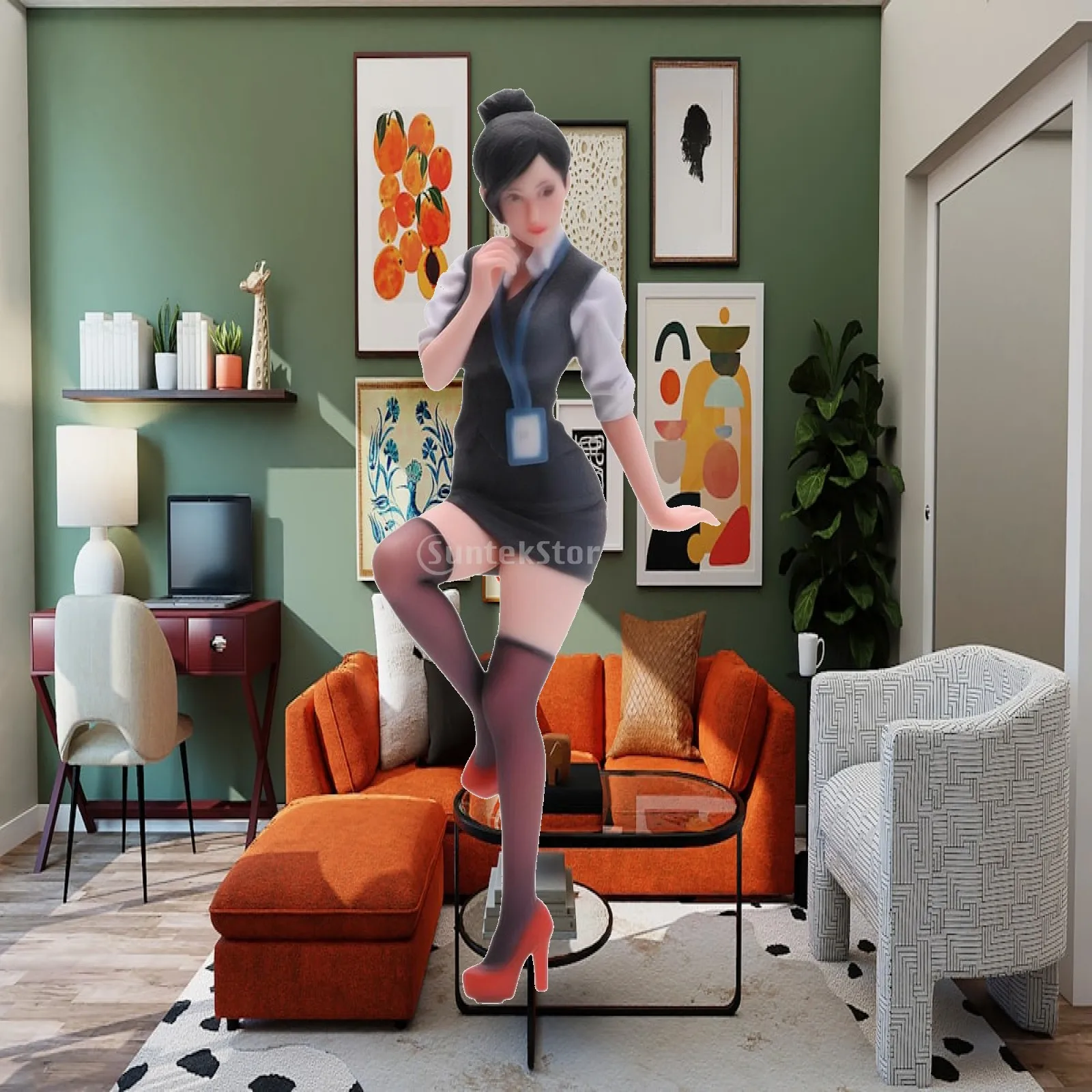 3D Printed Office Woman Figure Detailed Resin Miniature Figurine Collectible Miniature Statue Colorful Decorative Model Compact